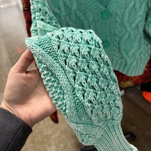 98% Cotton Pilcro Mint Green Cable Knit Cardigan Size XS - Picture 2 of 6
